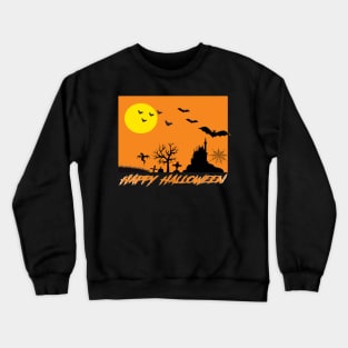 Moonlit Haunted House Ghost Bat Cobweb Gravestone. Crewneck Sweatshirt